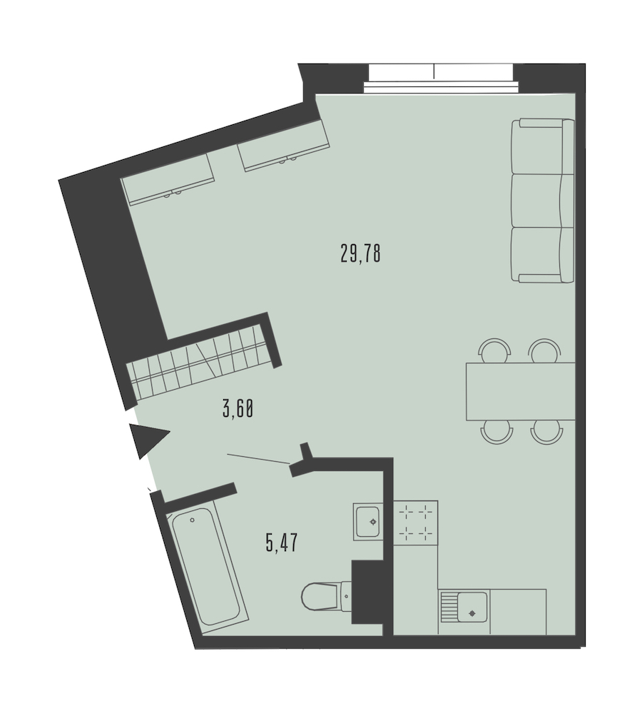 Квартира студия 38.85 м², 5/5 эт., Комплекс апартаментов «Bereg. Курортный»